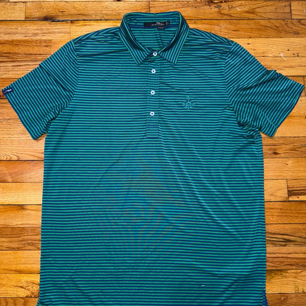 Ralph Lauren RLX Green & Blue Striped Golf Polo Size Large
